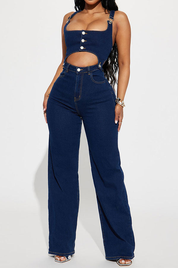 storexq Gradient Retro Suspenders Denim Pant Suit