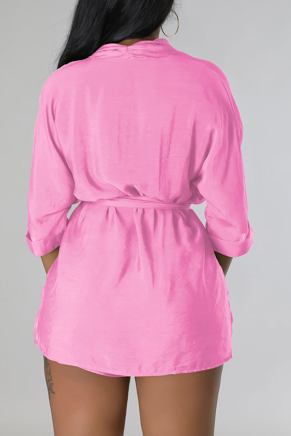 storexq Solid Color Casual Lace-Up Pant Suit