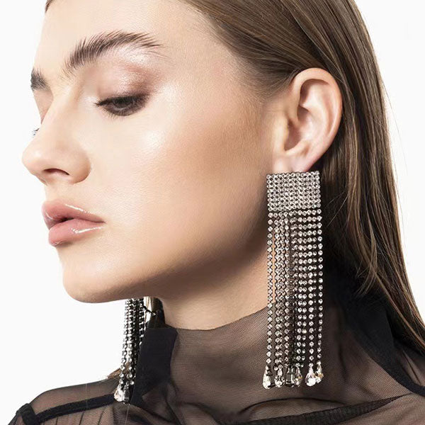 storexq Rhinestone Simple Drop-Shaped Tassel Earrings