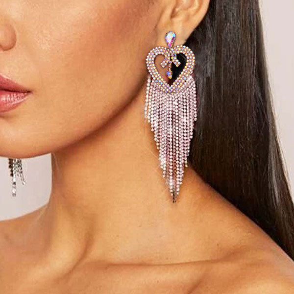 storexq 1Pair Heart Shape Sweet Tassel Earrings