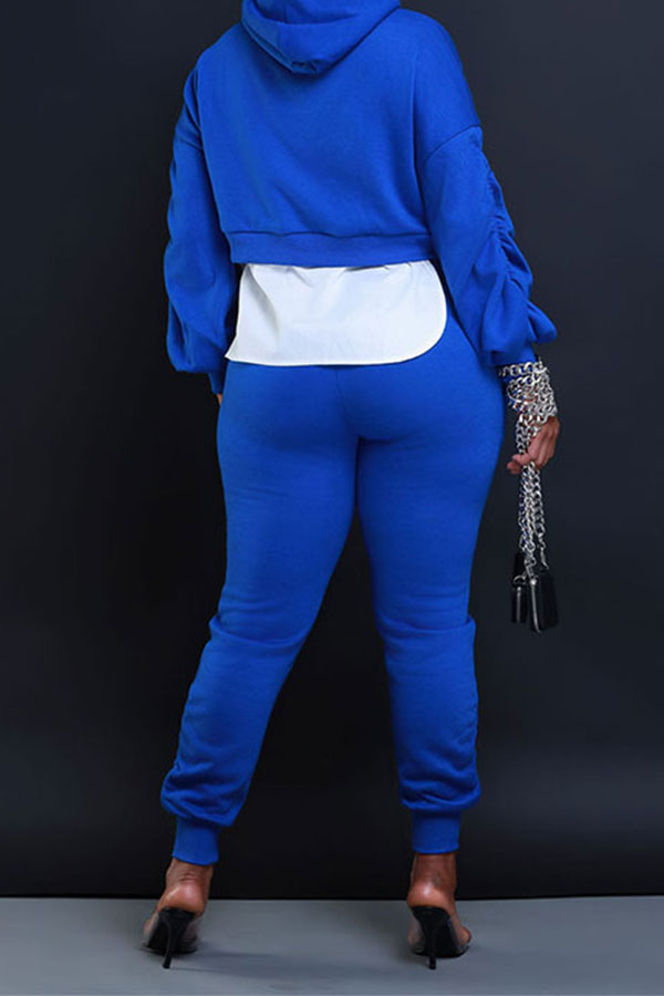 storexq Hit Color Patchwork Casual Hooded Pant Suit