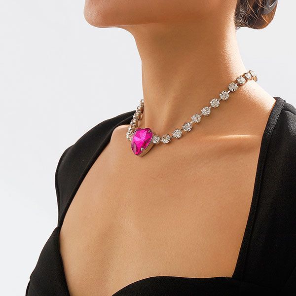 storexq Heart-Shaped Glass Drill Girly Rhinestone Necklace