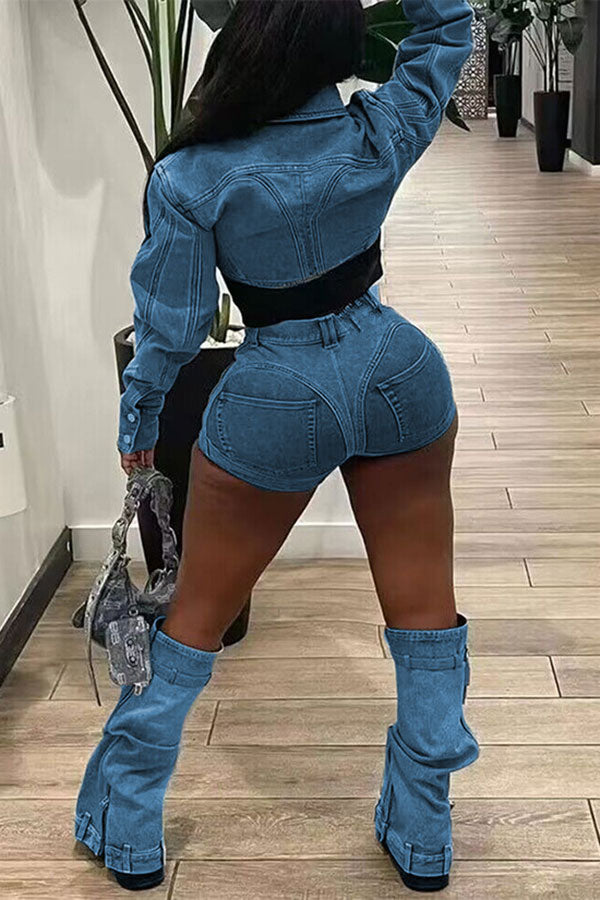 storexq Hit Color Patchwork Stylish Denim Pant Suit