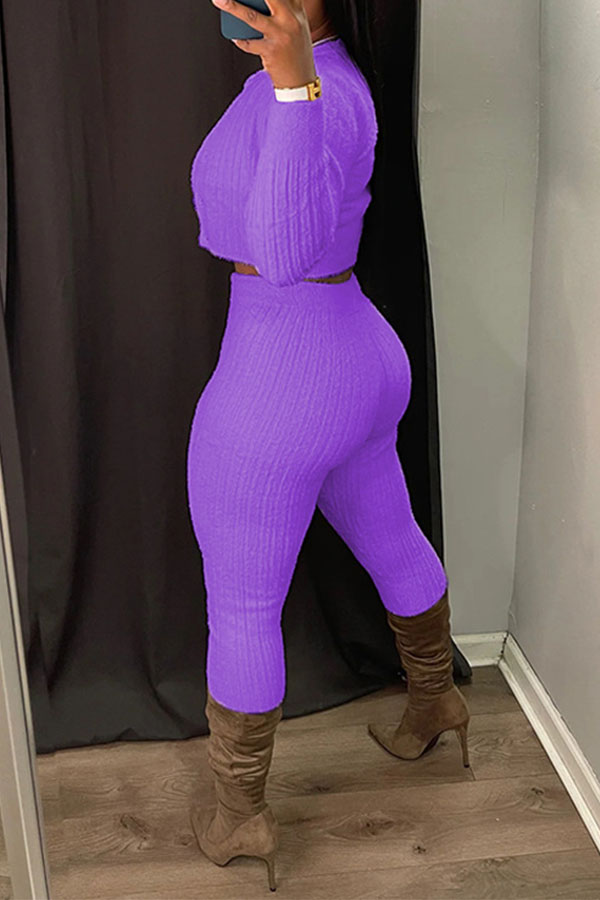 storexq Solid Color Simple Bodycon Knitted Pant Suit (Three Pieces)