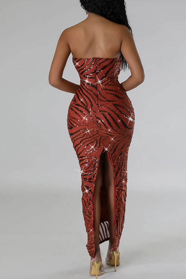namcoverse Sequined Bandeau On-trend Split Back Maxi Dress