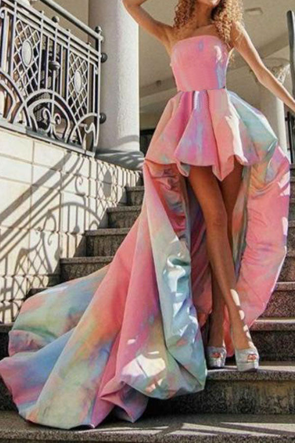 storexq Rainbow Tie Dye Sweet Strappy Back High Low Maxi Dress