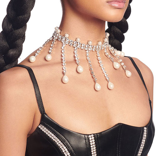 storexq Rhinestone Luxe Faux Pearl Decor Necklace