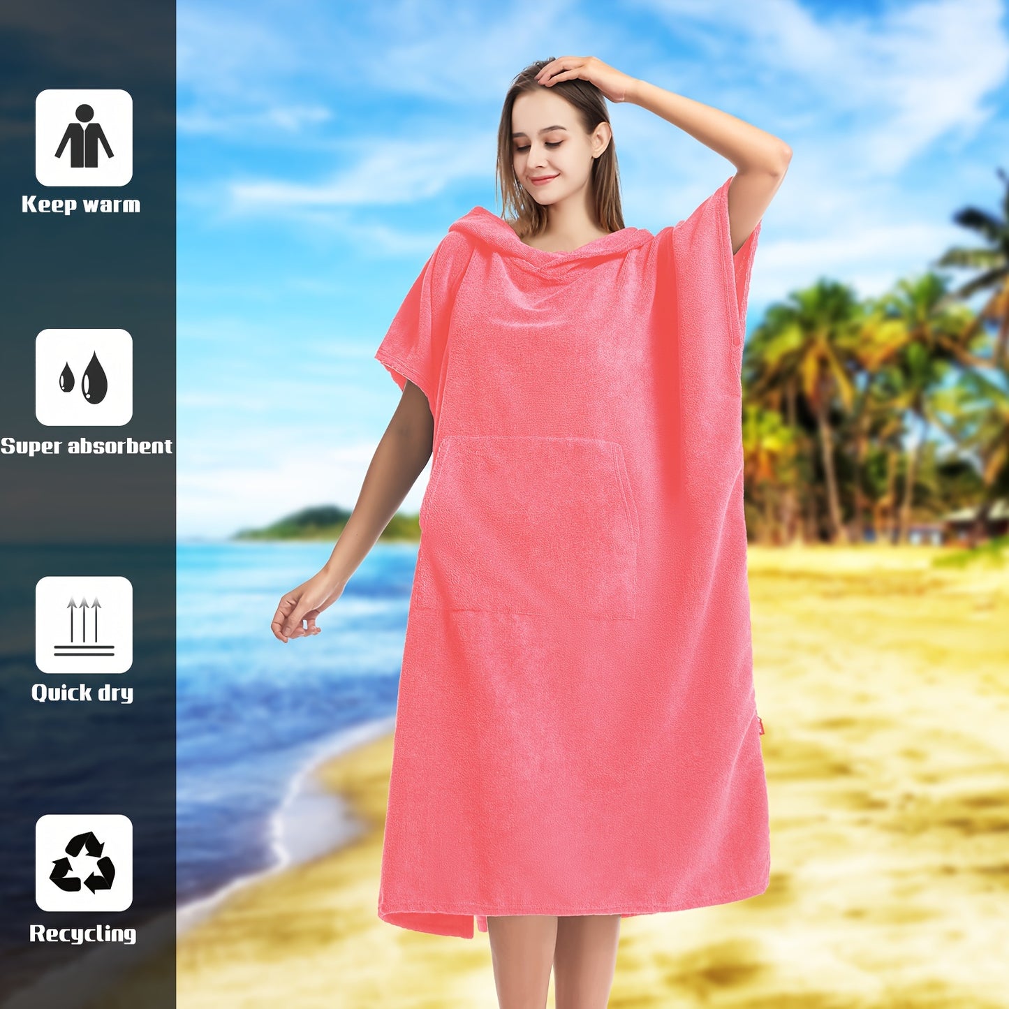 1pc Soft Quick-drying Bathrobe, Super Absorbent Hooded Short-sleeved Pajamas, Dress Style Nightdress, Adult Bathrobe, All-purpose Pajamas For Men And Women In 5 Colors, Bathroom Supplies