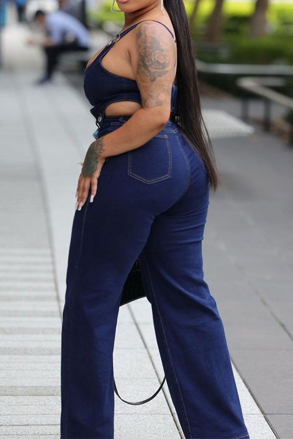 storexq Gradient Retro Suspenders Denim Pant Suit