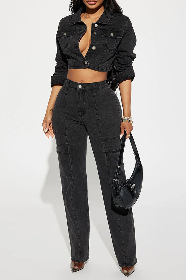 storexq Solid Color Undeniable Denim Pant Suit