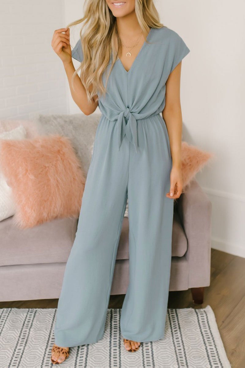 storexq Foreign Trade Popular Style Fashionable All-Match V-neck Trousers Wide-Leg Pants High Waist Casual Pants Backless Lace up Women's Jumpsuit