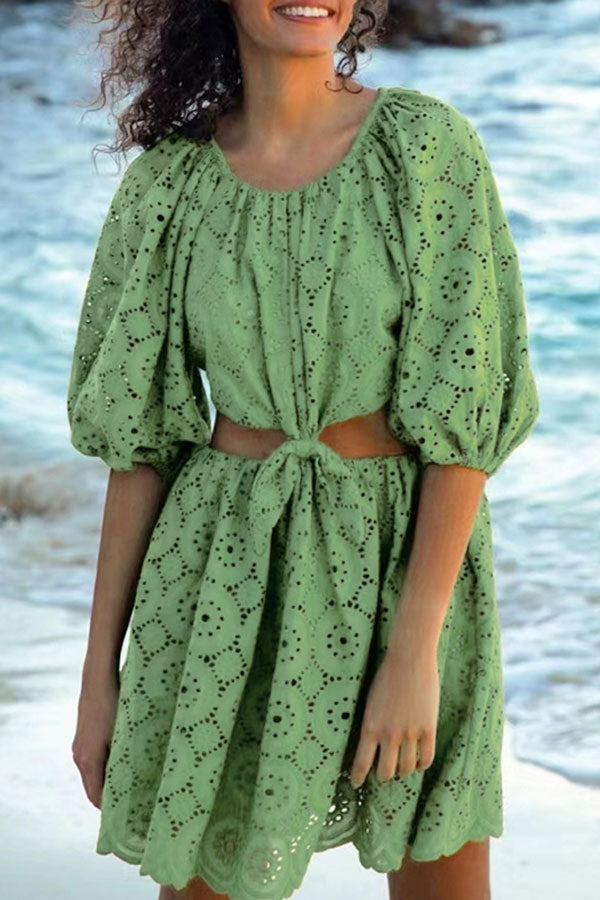 storexq Solid Color Beachy Cutout Mini Dress