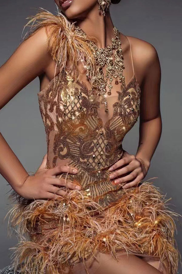 storexq Sequined On-trend Fluffy Mini Dress