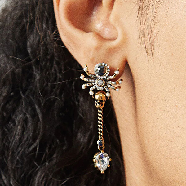 storexq Rhinestone Trim Hippy Spider-Shaped Earrings