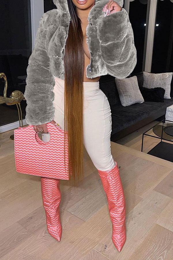 storexq Solid Color Faux Fur Luxe Hooded Coat