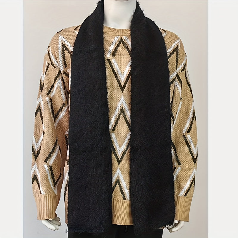 Vintage Style Men's Knit Nylon Faux Mink Fur Scarf 3.15inch Wide - 100% Nylon Soft Textured Fashion Accessory