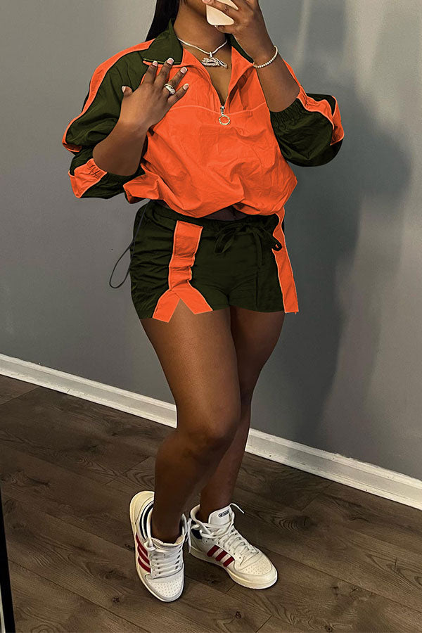 storexq Color Block Sporty Drawstring Pant Suit