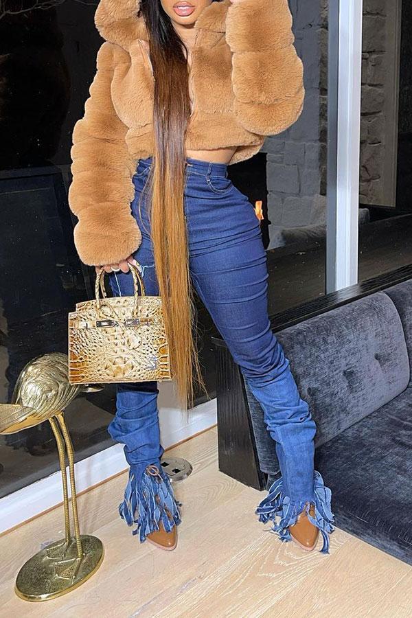 storexq Solid Color Faux Fur Luxe Hooded Coat