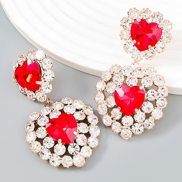 storexq Luxe Rhinestone Double Heart Drop Earrings