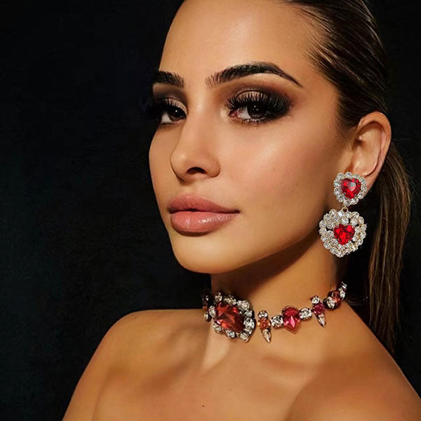 storexq Luxe Rhinestone Double Heart Drop Earrings