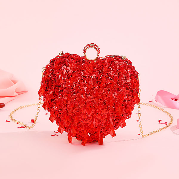 storexq Sequined Sweet Beaded Decor Heart Shape Bag