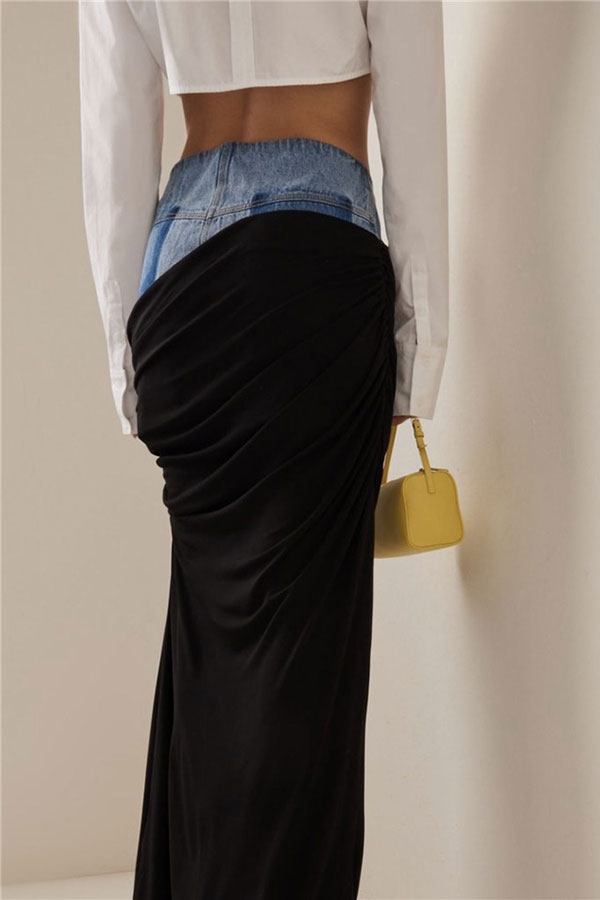 storexq Denim Patchwork Chic Draped Skirt