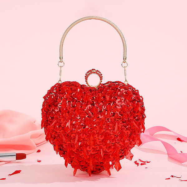 storexq Sequined Sweet Beaded Decor Heart Shape Bag