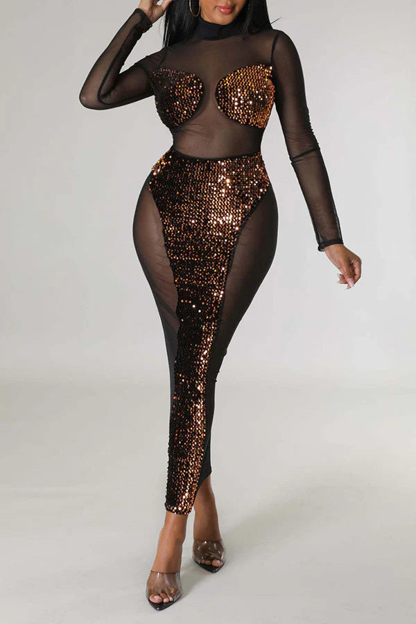 namcoverse Sequined Patchwork Kitsch See-Through Midi Dress