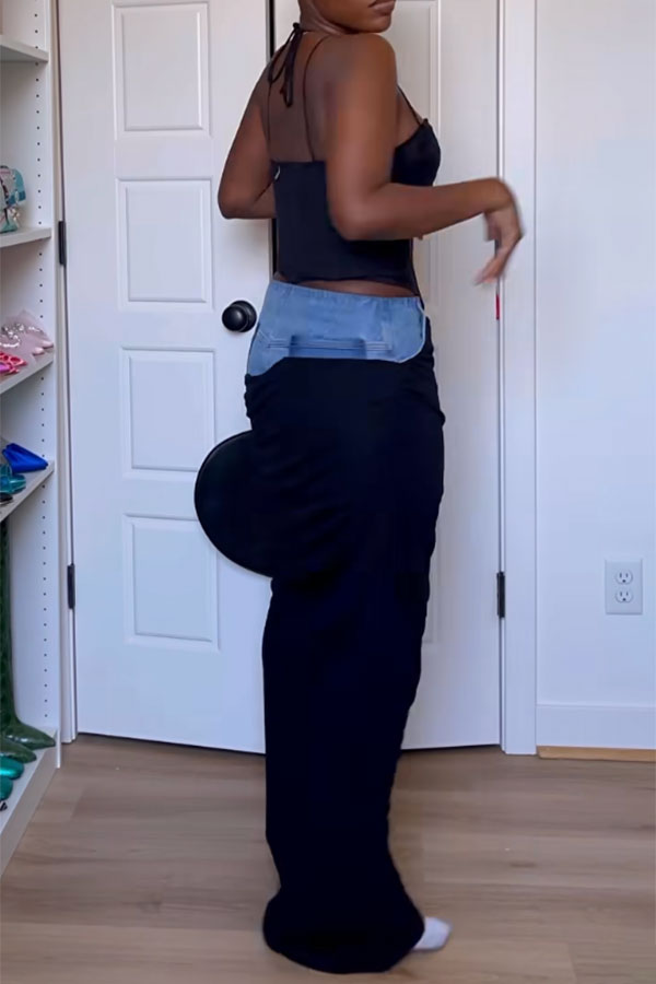 storexq Denim Patchwork Chic Draped Skirt