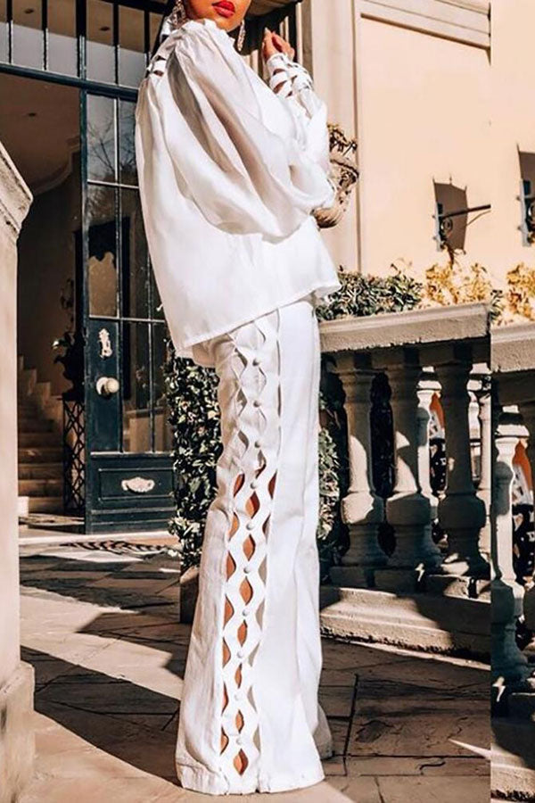 storexq Solid Color Elegant Cutout Pant Suit