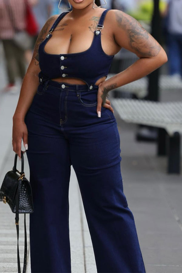 storexq Gradient Retro Suspenders Denim Pant Suit