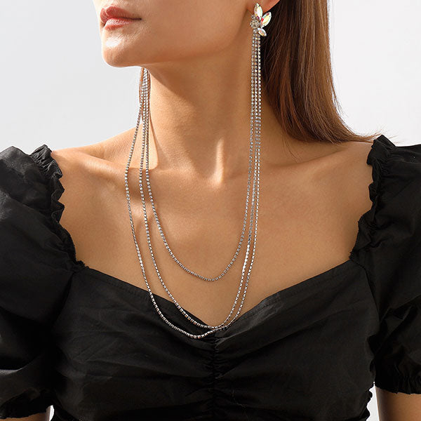 storexq Rhinestone Chic Multi-layer Claw Chain Earrings