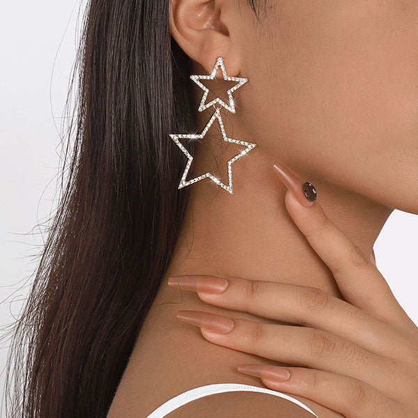 storexq Rhinestone On-trend Double Star Drop Earrings