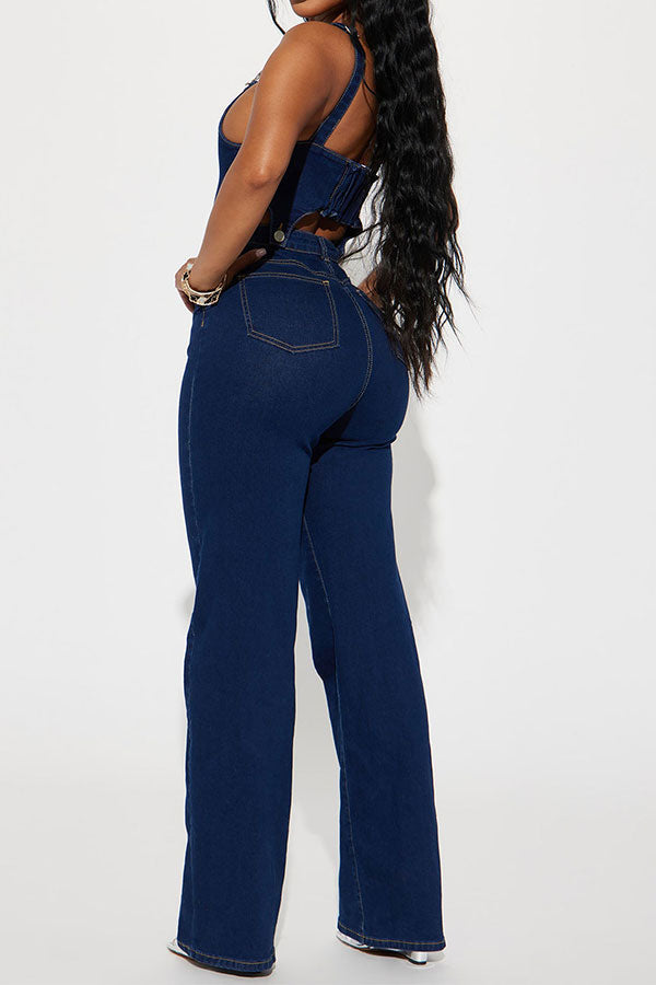 storexq Gradient Retro Suspenders Denim Pant Suit