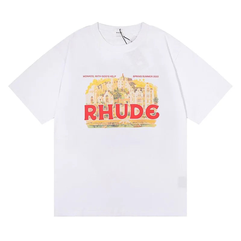 RH Designers Mens Rhude Embroidery T Shirts for Summer Mens Tops Letter Polos Shirt Womens Tshirts Clothing Short Sleeved Large Plus 100% Cotton Tees Size S-XL
