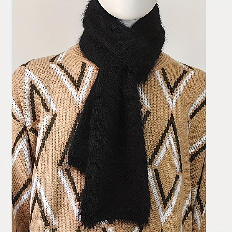 Vintage Style Men's Knit Nylon Faux Mink Fur Scarf 3.15inch Wide - 100% Nylon Soft Textured Fashion Accessory