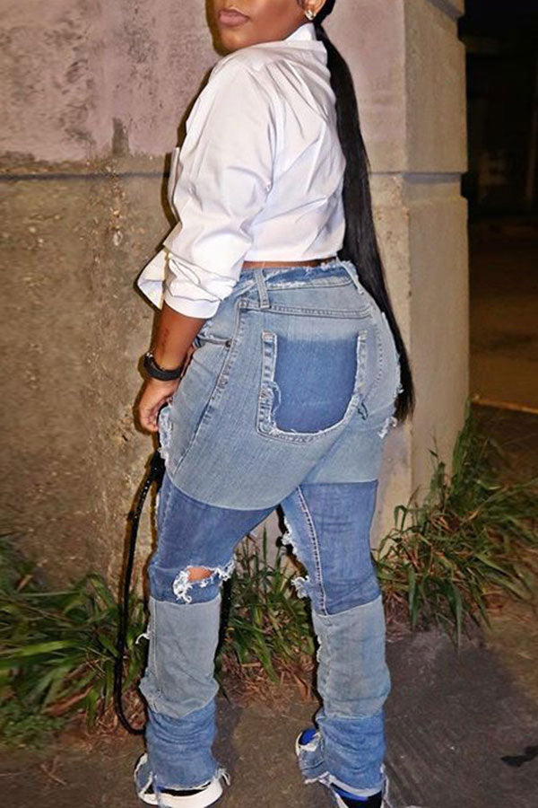 storexq Patchwork On-trend Ripped Jeans