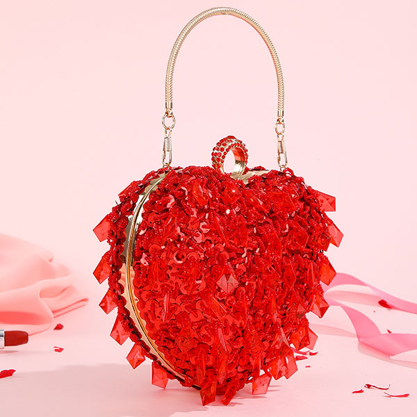 storexq Sequined Sweet Beaded Decor Heart Shape Bag