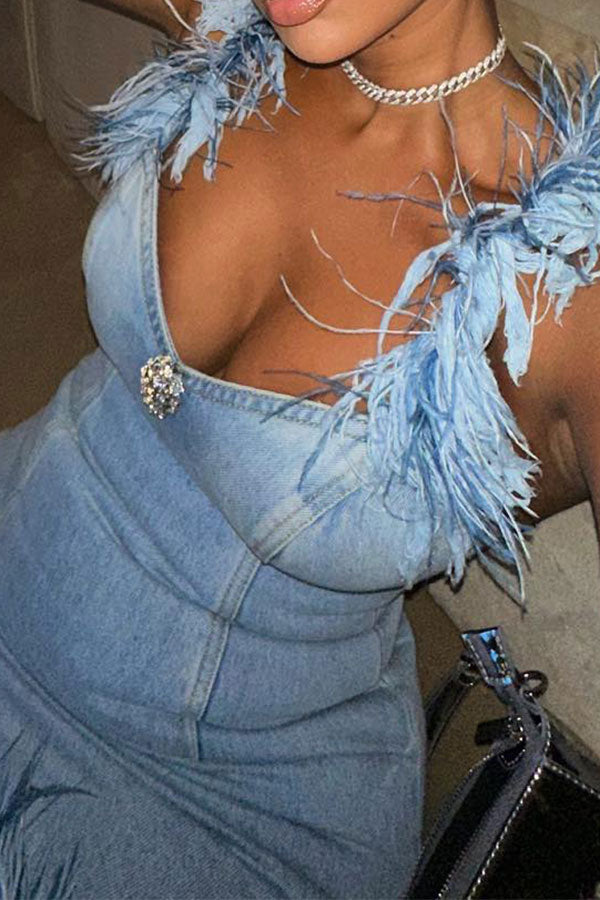 namcoverse Blue Girly Fluffy Mini Dress