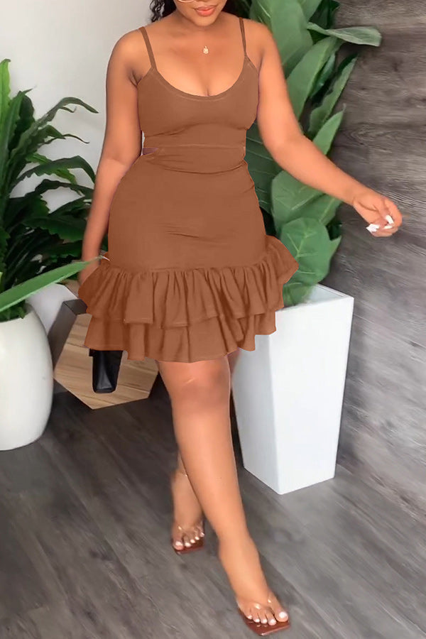 namcoverse Solid Color Sweet Backless Mini Dress