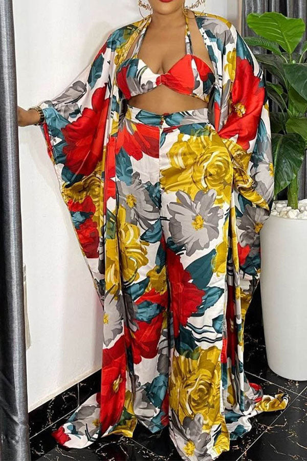 storexq Leaf Print Undeniable Flowy Pant Suit (Three Pieces)