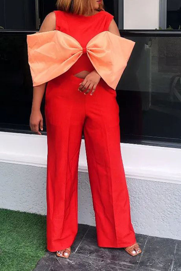 storexq Hit Color Bow Design Stunning Cutout Detail Jumpsuit
