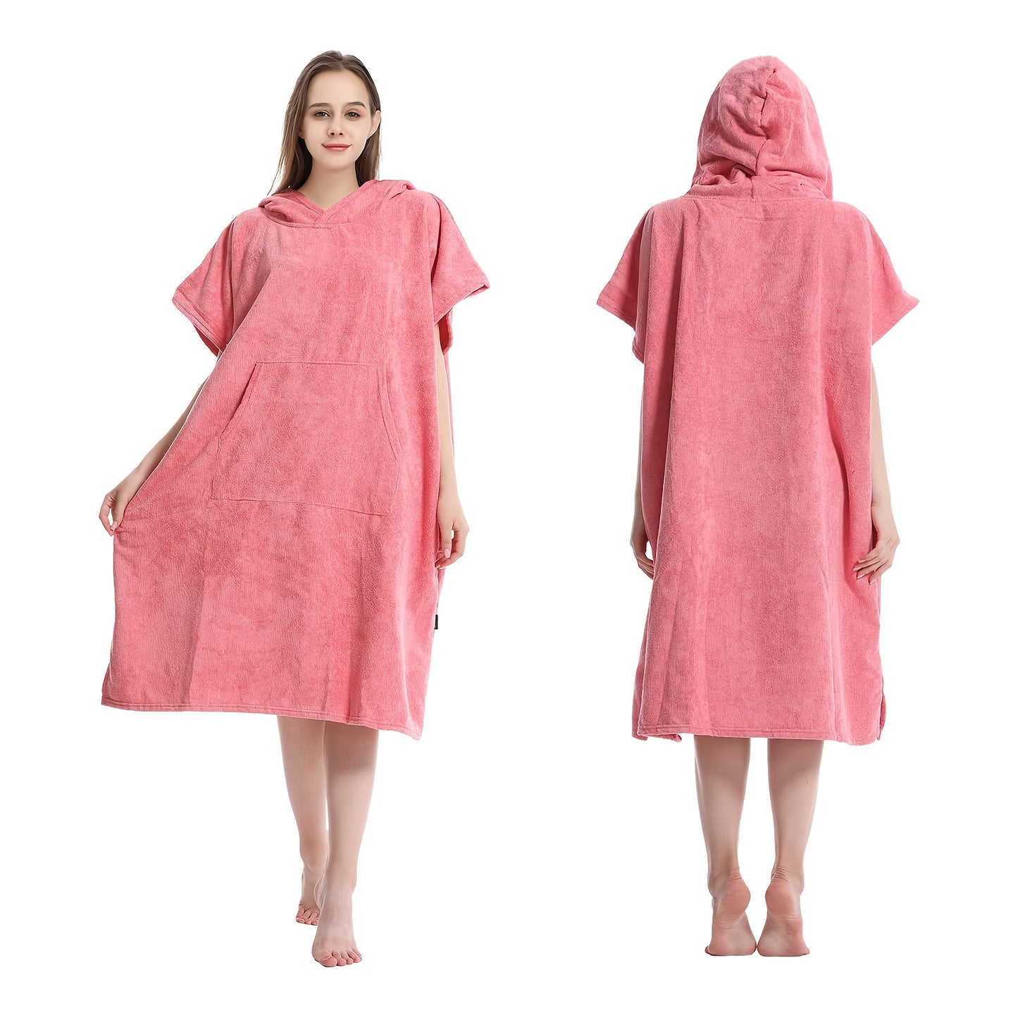 1pc Soft Quick-drying Bathrobe, Super Absorbent Hooded Short-sleeved Pajamas, Dress Style Nightdress, Adult Bathrobe, All-purpose Pajamas For Men And Women In 5 Colors, Bathroom Supplies
