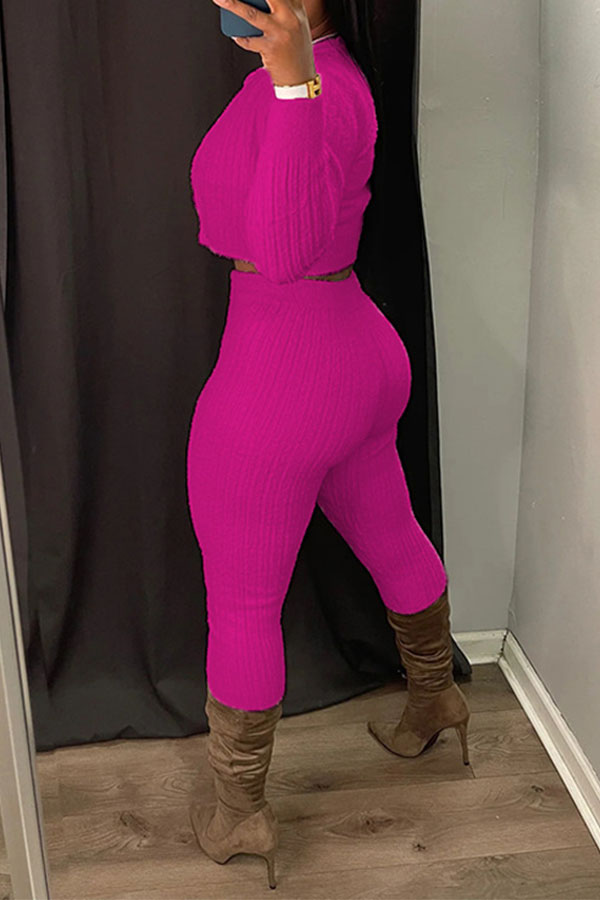 storexq Solid Color Simple Bodycon Knitted Pant Suit (Three Pieces)