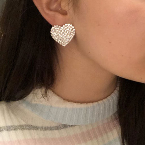 storexq 1Pair Heart Sweet Rhinestone Earrings