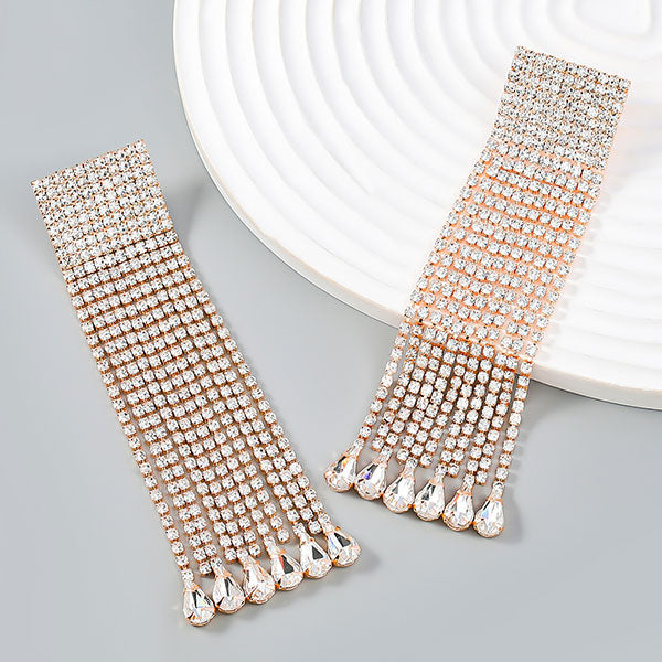 storexq Rhinestone Simple Drop-Shaped Tassel Earrings