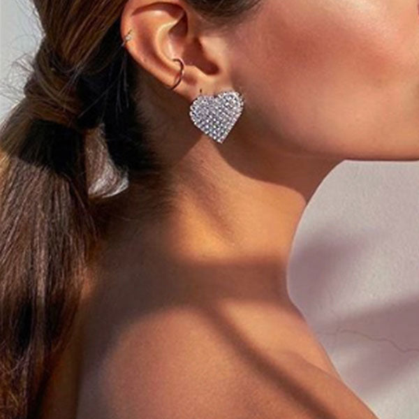 storexq 1Pair Heart Sweet Rhinestone Earrings