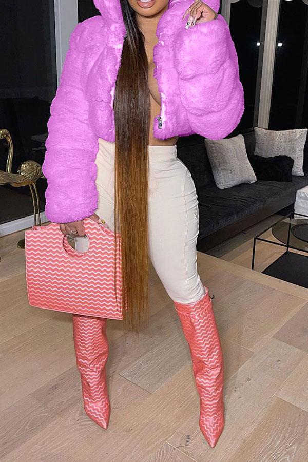 storexq Solid Color Faux Fur Luxe Hooded Coat
