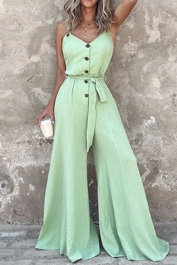 storexq Solid Color Classic Casual Wear Button Belted Jumpsuit