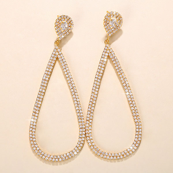 storexq 1Pair Water Drop Shape Rhinestone Classic Cutout Earrings